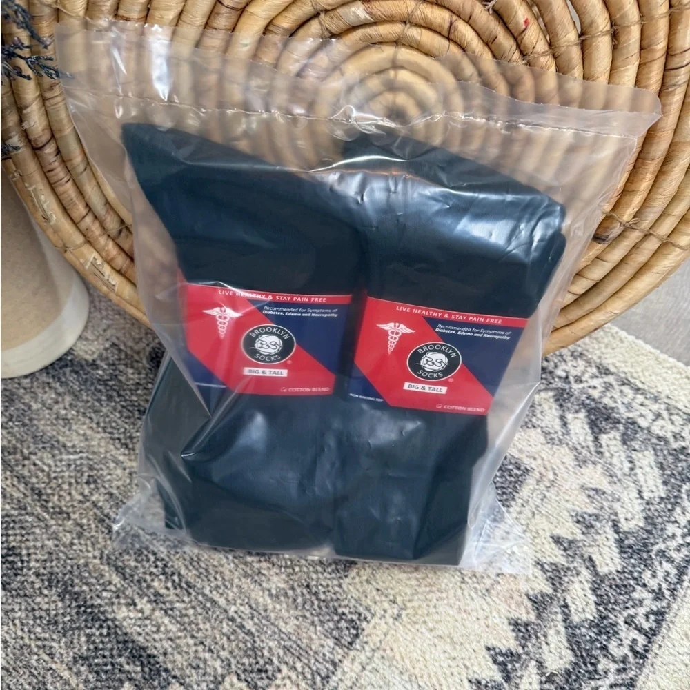 New Men’s Diabetic Black Medical Crew Socks 6 Pairs Big & Tall Cotton Nonbinding